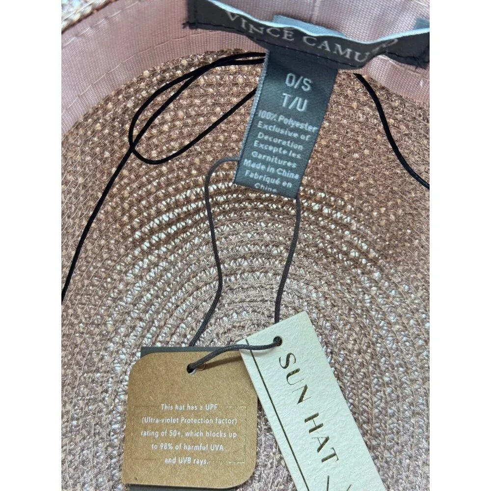 VINCE CAMUTO All Over Shine metallic foldable adjustable panama hat - ROSE /PINK
